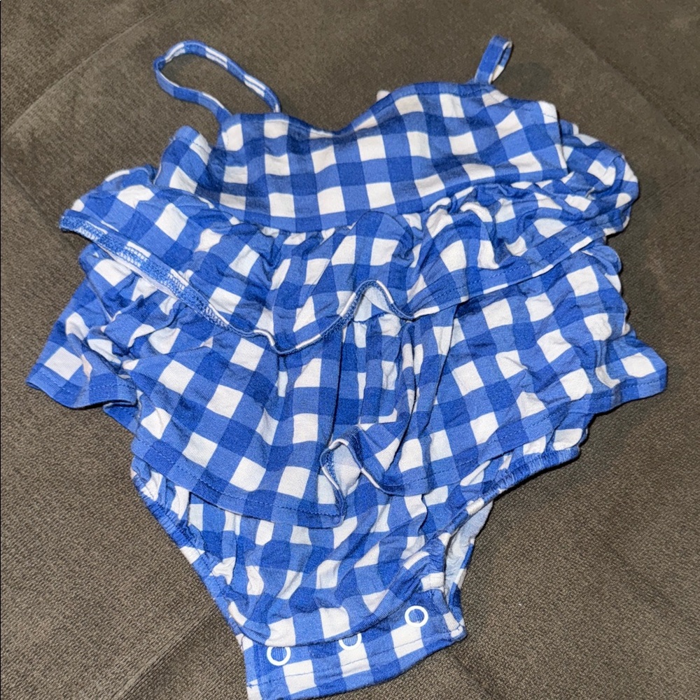 Posh Peanut Blue and White Baby Romper